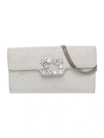 Pre-owned Roger Vivier Glitter Shoulder Bag In White