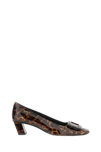 Roger Vivier Glossy Tortoiseshell Pattern Pumps With Pointed Toe And Low Block Heel In Brown
