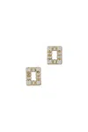 Roger Vivier Gold Grid Clear Rectangular Crystals Earrings In Silver