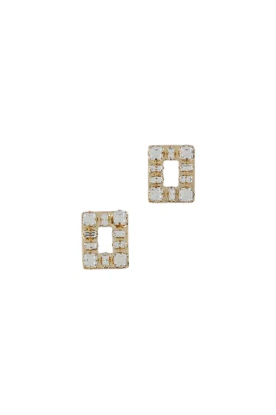 Roger Vivier Gold Grid Clear Rectangular Crystals Earrings In Transparent