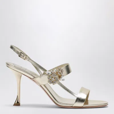 Roger Vivier Mini Bouquet Strass Buckle Metallic Leather Sandals In Multi