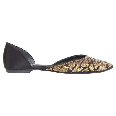 Pre-owned Roger Vivier Gold Sequin Black Satin Half Dorsay Ballerina Flats Eu34
