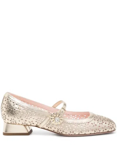 Roger Vivier Golden Perforated Ballerina In Multi