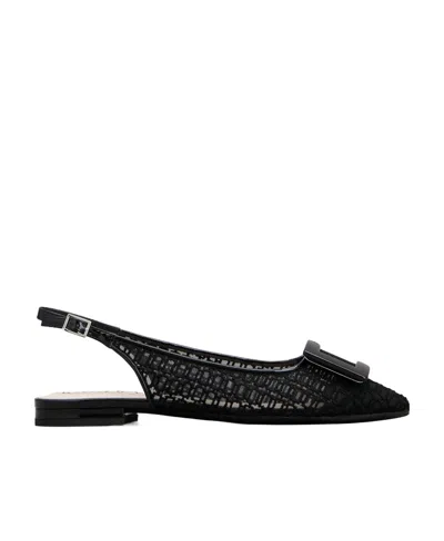 Roger Vivier Gomettine Net Heel Buckle Ballet Shoes In Black