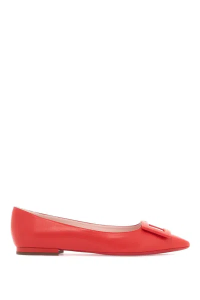 Roger Vivier Gommettine Leather Buckle Ballerina Flats In Red