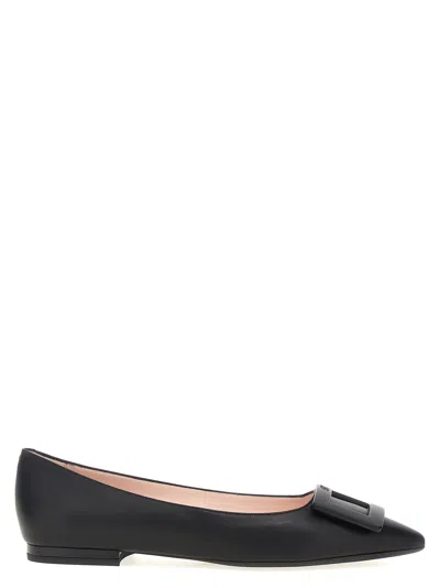 Roger Vivier Gommettine Leather Ballet Flats With Tonal Buckle In Black