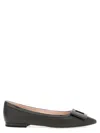 Roger Vivier Pointed Leather Buckle Ballerina Flats In Gray