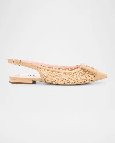 Roger Vivier Gommettine Bardo Leather & Raffia Slingback Ballet Flats In Naturale