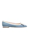 Roger Vivier Gommettine Buckled Denim And Patent-leather Ballet Flats In Blue