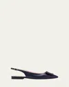Roger Vivier Gommettine Point-toe Leather Slingback Flats In Blue