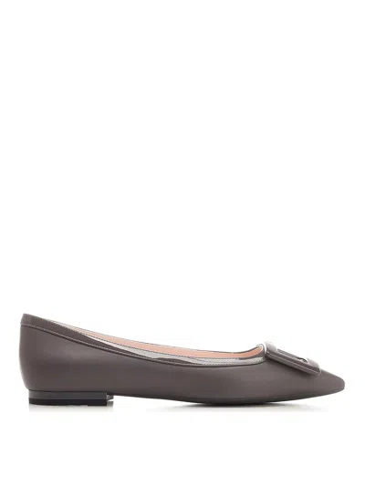 ROGER VIVIER GOMMETTINE GRAY LEATHER BALLET FLATS
