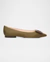 Roger Vivier Gommettine Grosgrain Turtle Flats In Green