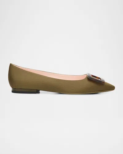 Roger Vivier Gommettine Grosgrain Turtle Flats In Green