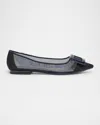 Roger Vivier Gommettine Buckled Mesh Ballet Flats In Blue Navy