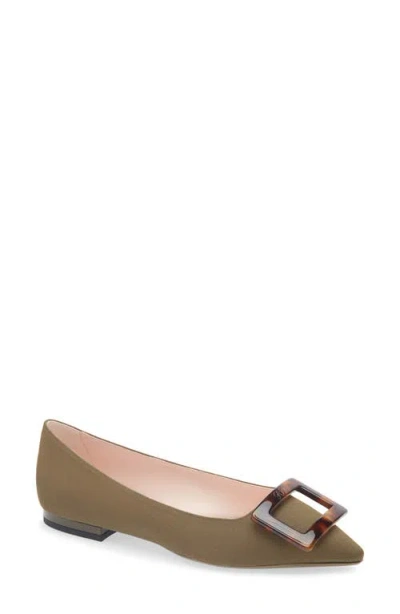 Roger Vivier Gommettine Pointed Toe Flat In Green