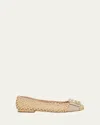 Roger Vivier Tres Vivier Raffia Strass Ballerina Flats In Canapa Chiaro/avena