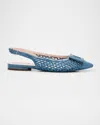 Roger Vivier Gommettine Raffia Buckle Slingback Ballerina Flats In Denim