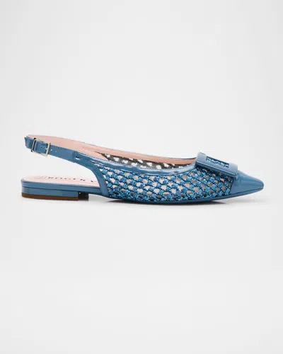 Roger Vivier Gommettine Raffia Buckle Slingback Ballerina Flats In Denim