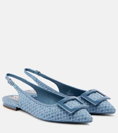 Roger Vivier Gommettine Bordo Jacquard Slingback Flat In Blue