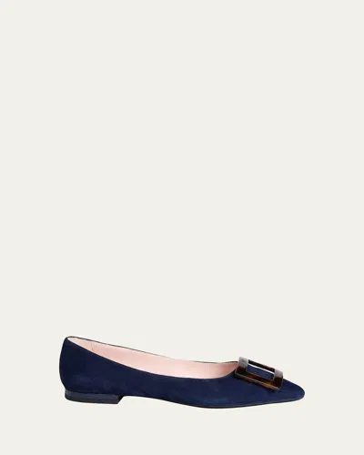 Roger Vivier Gommettine Suede Ballerina Flats In Blue