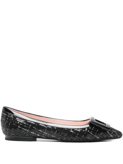 Roger Vivier Gommettine Tweed Ballets In Black