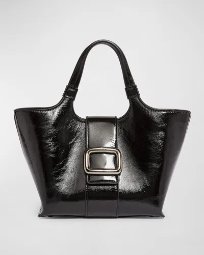Roger Vivier Grand Choc Mini Crinkled Leather Top-handle Bag In Black