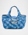 Roger Vivier Grand Viv Choc Crochet Raffia Top-handle Bag In Denim