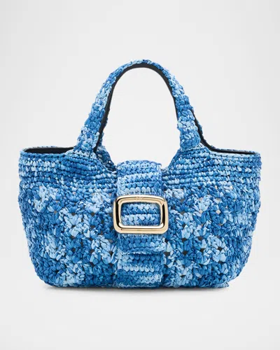 Roger Vivier Grand Viv Choc Crochet Raffia Top-handle Bag In Denim