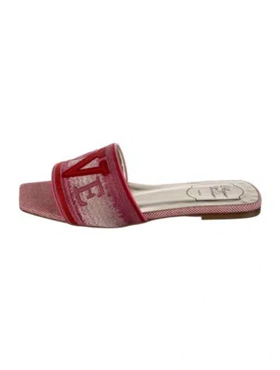 Pre-owned Roger Vivier Graphic Print Embroidered Accent Slides In Pink
