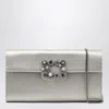 Roger Vivier Pearl Grey Satin Clutch Bag With Buckle In Gray