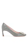Roger Vivier Gray Calfskin Pumps With Golden Buckle And 7cm Stiletto Heel In Grey