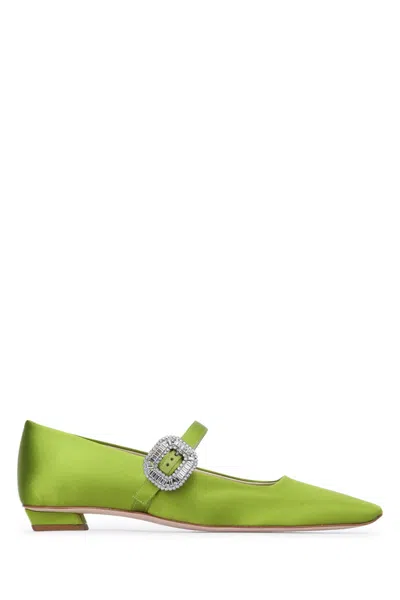 ROGER VIVIER GREEN POINTED TOE BALLET FLATS