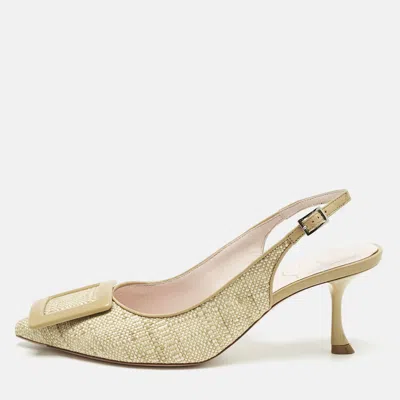 Pre-owned Roger Vivier Green Raffia And Leather Belle Vivier Slingback Pumps Size 38