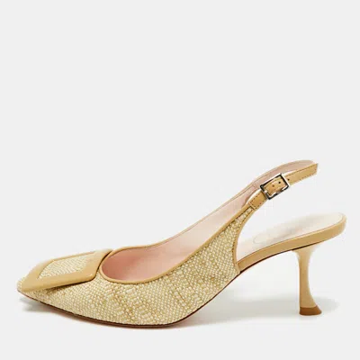Pre-owned Roger Vivier Green Raffia Belle Vivier Slingback Pumps Size 37.5