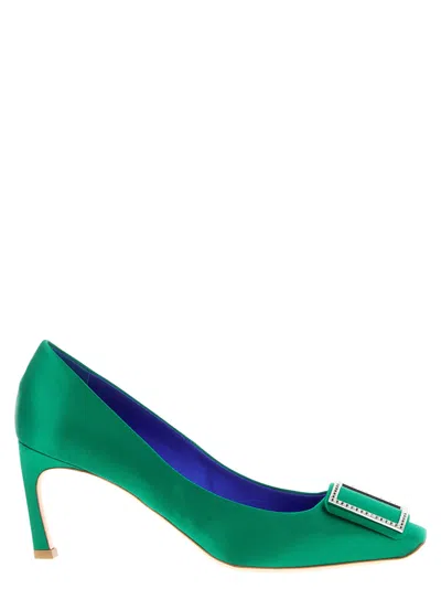 ROGER VIVIER WOMEN GREEN SQUARE TOE PUMPS, 3.5 LUXURY PUMPS & HEELS FOR WOMEN DARVEYS