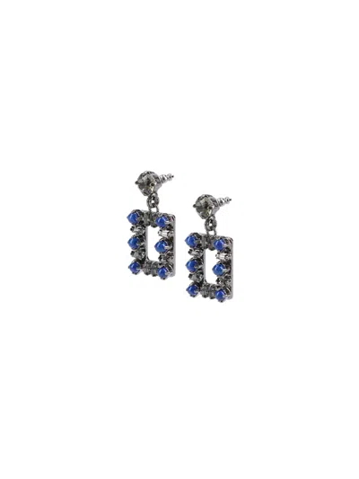 Roger Vivier Grey Geometric Square Gemstone Earrings In Blue