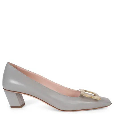 Pre-owned Roger Vivier Grey Leather Belle Vivier 45 Buckle Pumps Shoes 39 In Gray