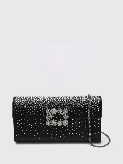 Roger Vivier Grey Satin Clutch With Jewel Buckle And Crystals In Black