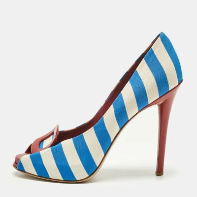 Roger Vivier Grey/navy Blue Canvas Vivier Trompette Pumps