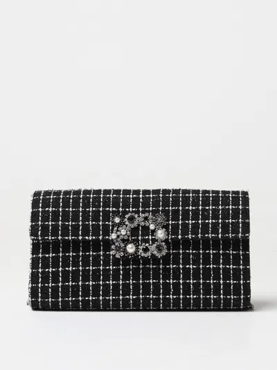 Roger Vivier Envelope Flower Buckle Clutch In Black