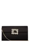 Roger Vivier Satin Efflorescence Envelope Clutch Bag In Black