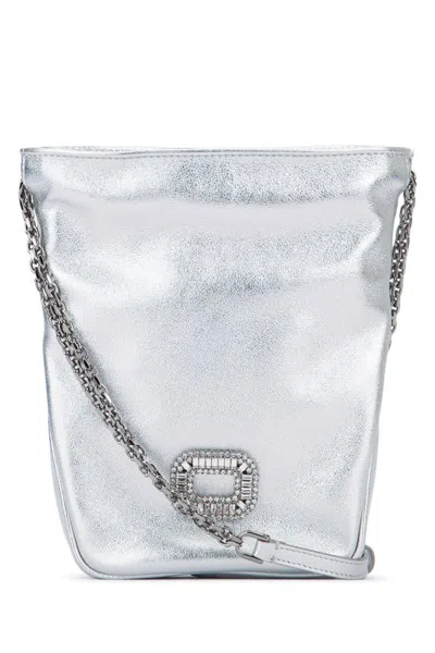 Roger Vivier Pilgrim Nano Bucket Shoulder Chain Bag In Silver