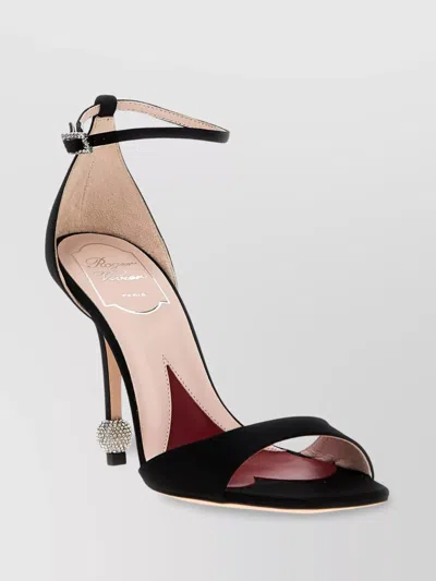 Roger Vivier Heel Embellished Open Toe Sandals In Black