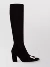 Roger Vivier Heel Knee Buckle Suede Boots In Black