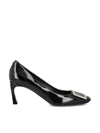 Roger Vivier Belle Vivier T.70 Black Calfskin Pumps With Metal Buckle In Black