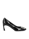 Roger Vivier Belle Vivier T.70 Black Calfskin Pumps With Metal Buckle In Black