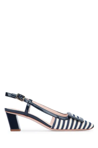 Roger Vivier Belle Vivier 45 Patent Leather-trimmed Striped Woven Slingback Pumps In Black