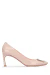 Roger Vivier Trompette 70 Metal Buckle Beige Pumps In Tights
