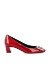 Roger Vivier Belle Vivier 45 Metal Buckle Pumps In Patent Leather In Dark Ruby