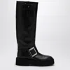Roger Vivier High Leather Knee-length Boots With Adjustable Side Strap In Black